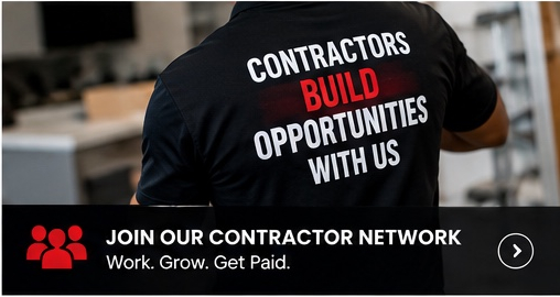 LeFletch contractor network banner showing the back of a branded shirt reading Contractors Build Opportunities With Us